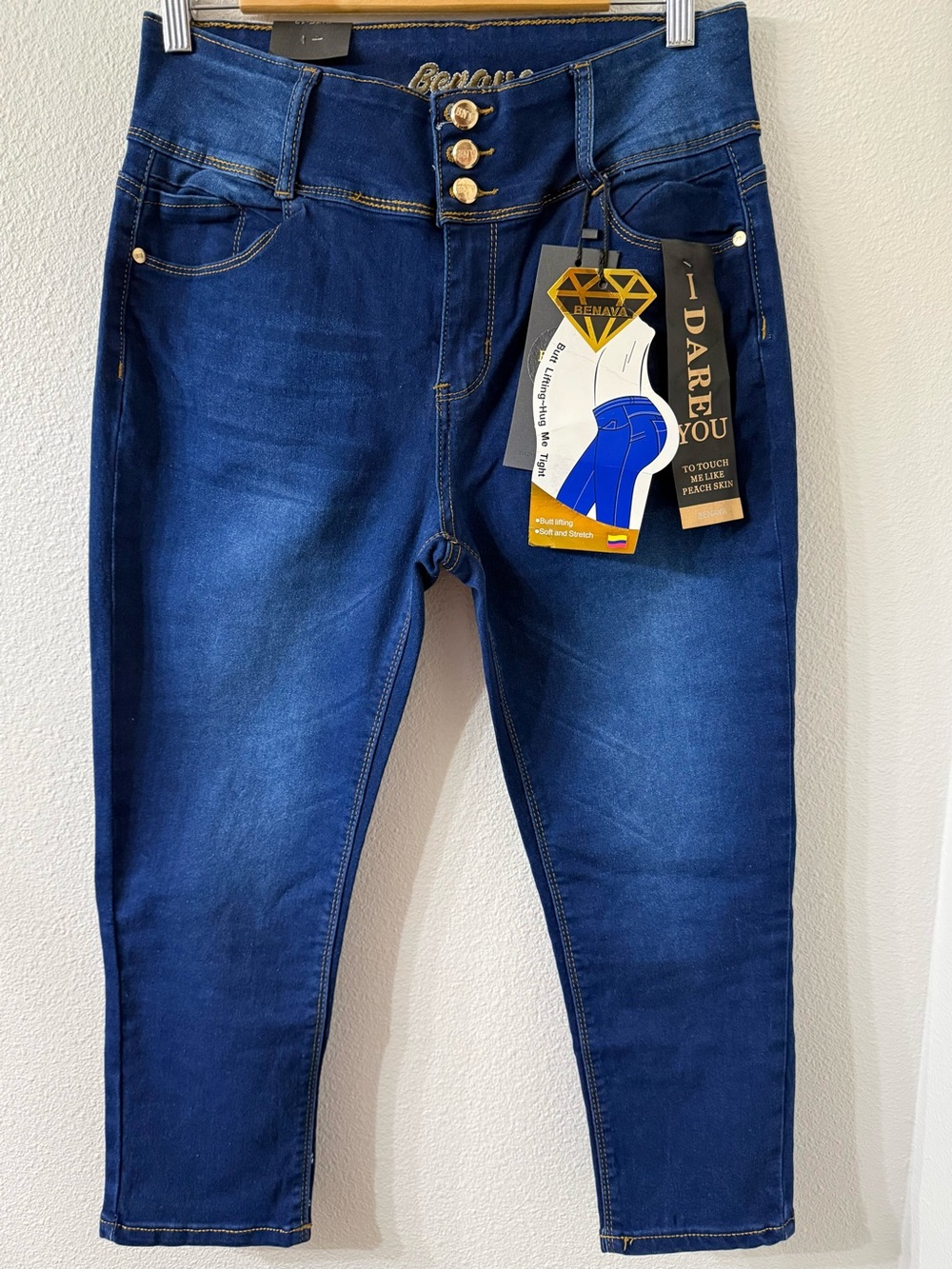 Benava High-Rise Butt-Lift Jeans, 3-Button Tummy Control Stretch Denim Capris